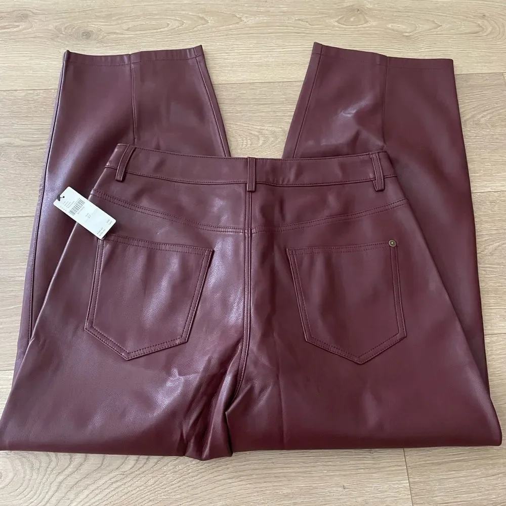 Anthropologie Pilcro The Breaker Cropped Faux Leather Pants Wine Size 27 - Picture 3 of 6